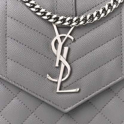 Saint Laurent Grain De Poudre Tri-Quilt Monogram Chain Wallet Fog 7 of 10