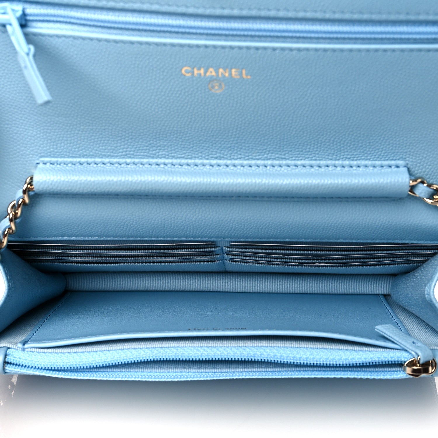 Chanel Caviar Quilted Crystal CC Wallet On Chain WOC Light Blue 5 of 12