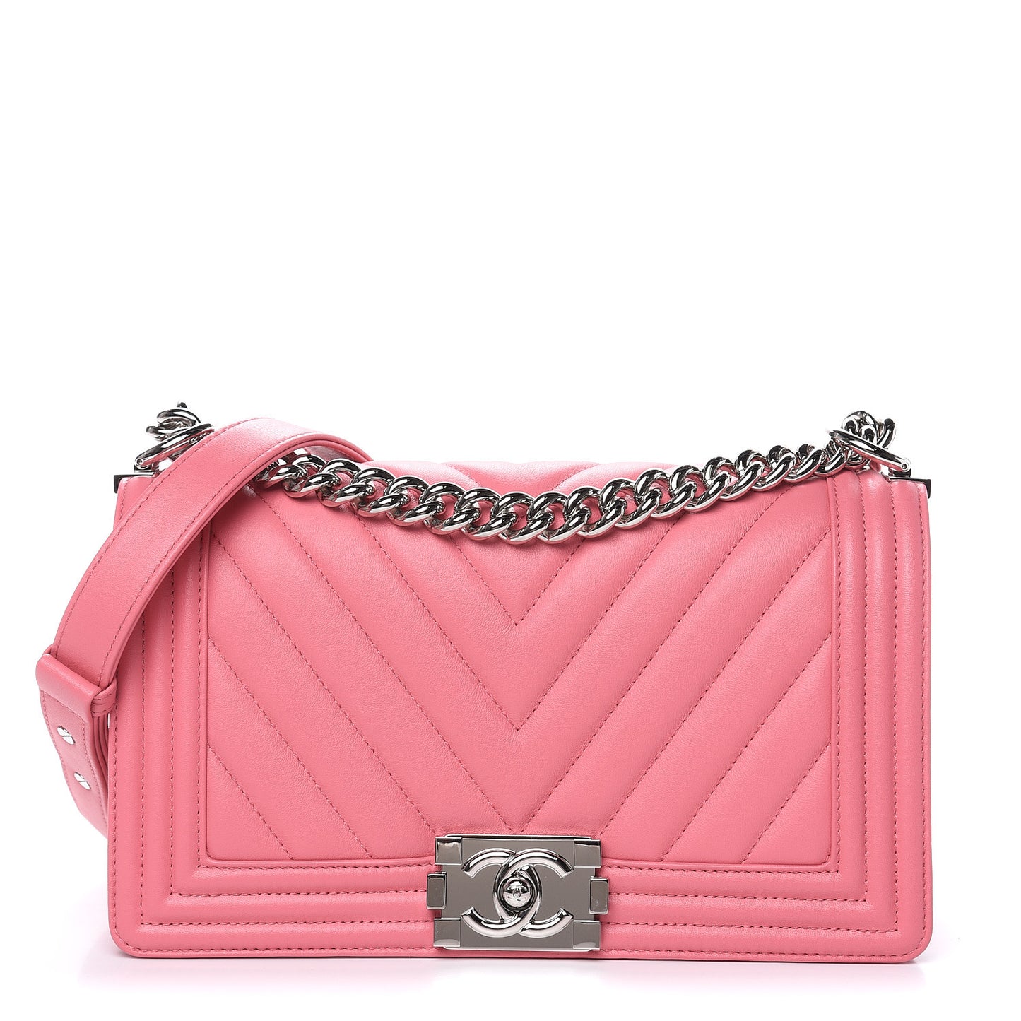 Calfskin Chevron Quilted Medium Boy Flap Pink