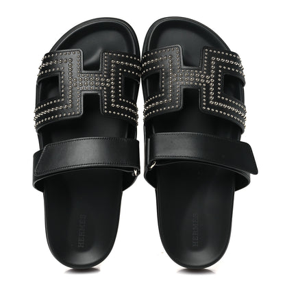 Hermes Calfskin Medor Studded Womens Chypre Sandals 40.5 Black 2 of 9