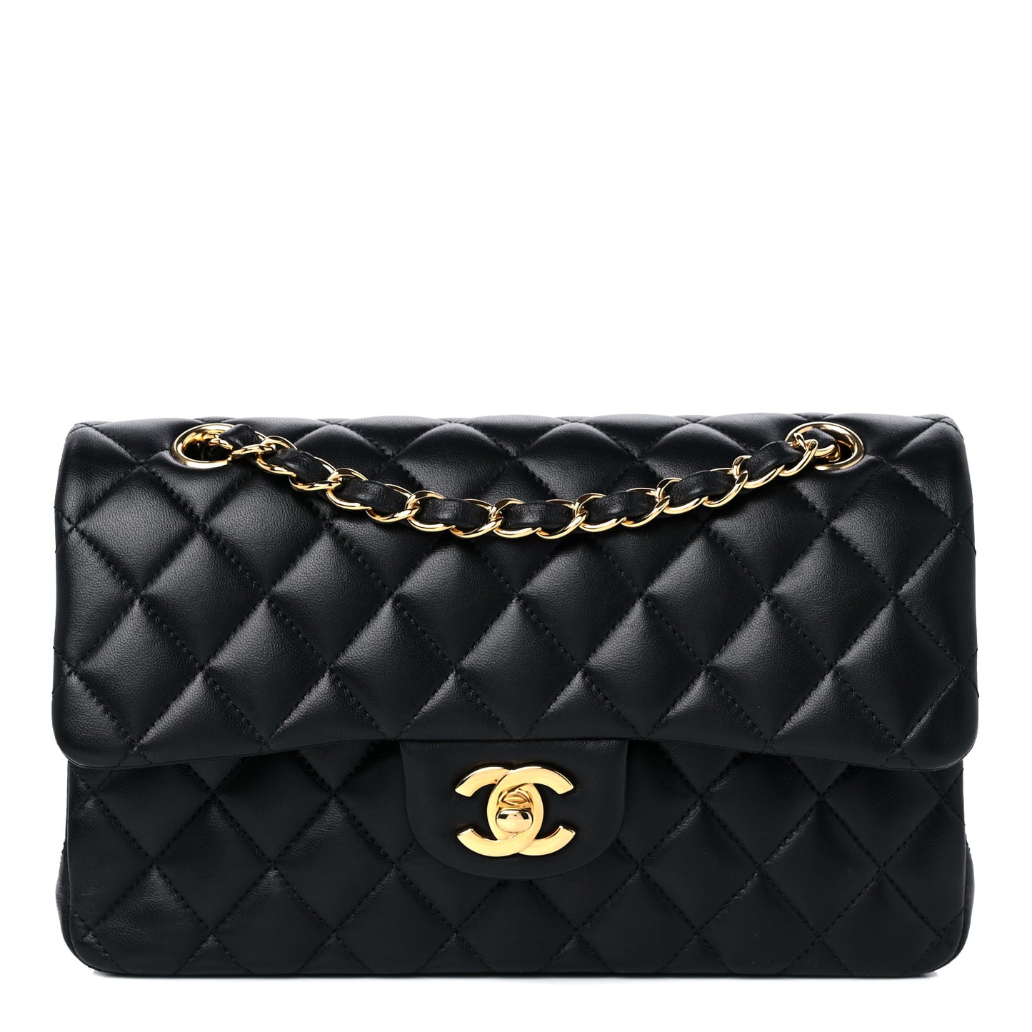 Lambskin Quilted Small Double Flap Black