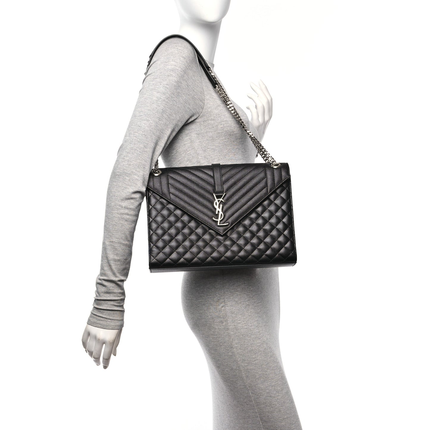 Grain De Poudre Textured Mixed Matelasse Large Triquilt Monogram Satchel Black