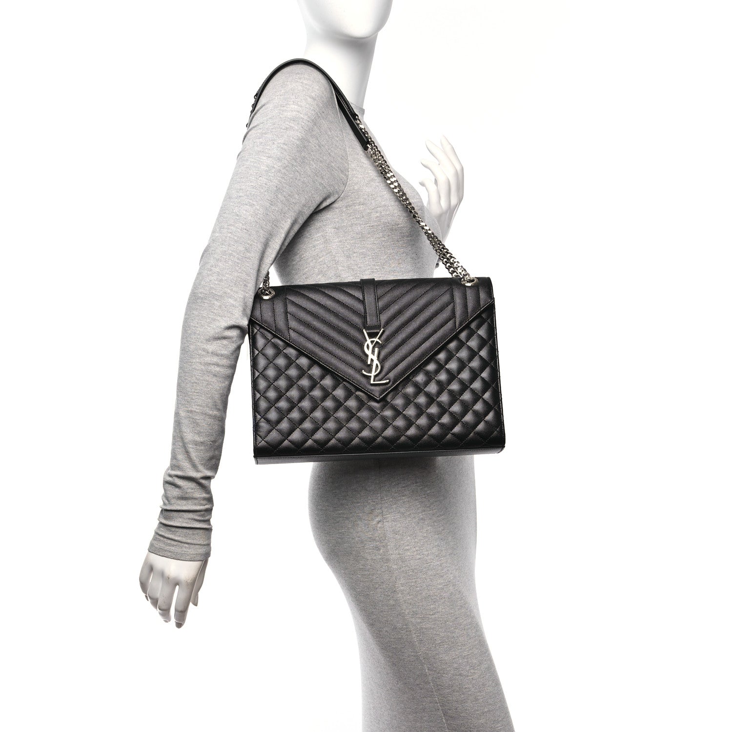 Saint Laurent Grain De Poudre Textured Mixed Matelasse Large Triquilt Monogram Satchel Black 2 of 10