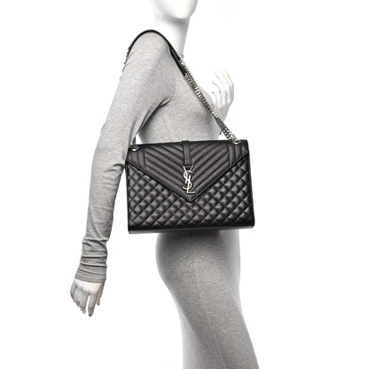 Saint Laurent Grain De Poudre Textured Mixed Matelasse Large Triquilt Monogram Satchel Black 2 of 10