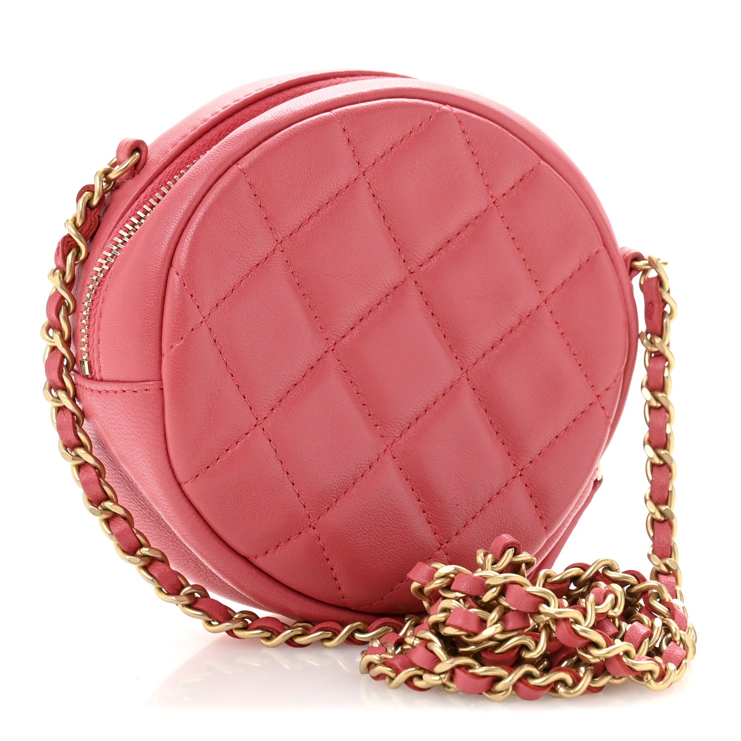 Chanel Lambskin Quilted Studded Round Clutch With Chain Dark Pink 3 of 11