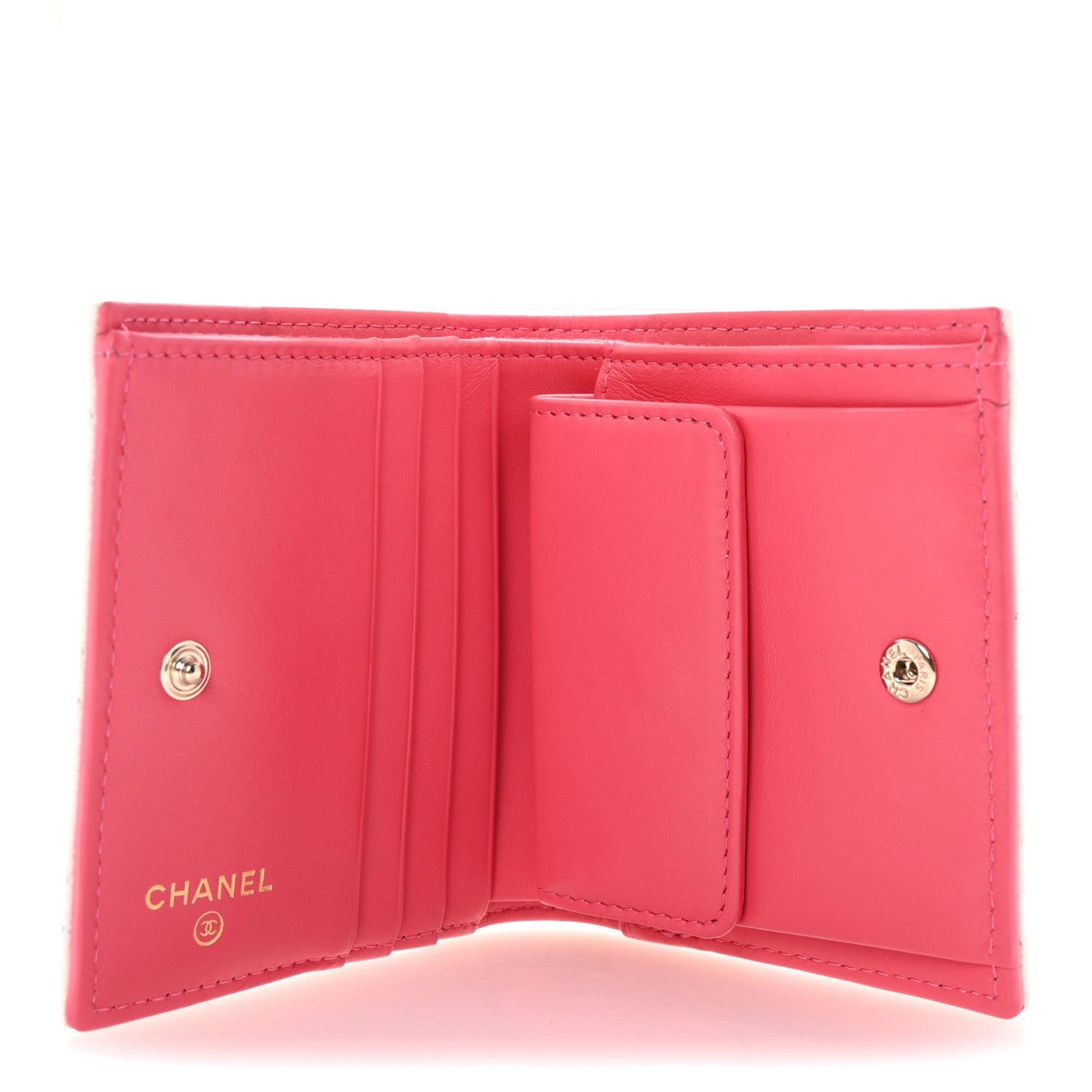 Chanel Caviar Metal Perforated Quilted CC Compact Bi-Fold Flap Wallet White Pink 5 of 8