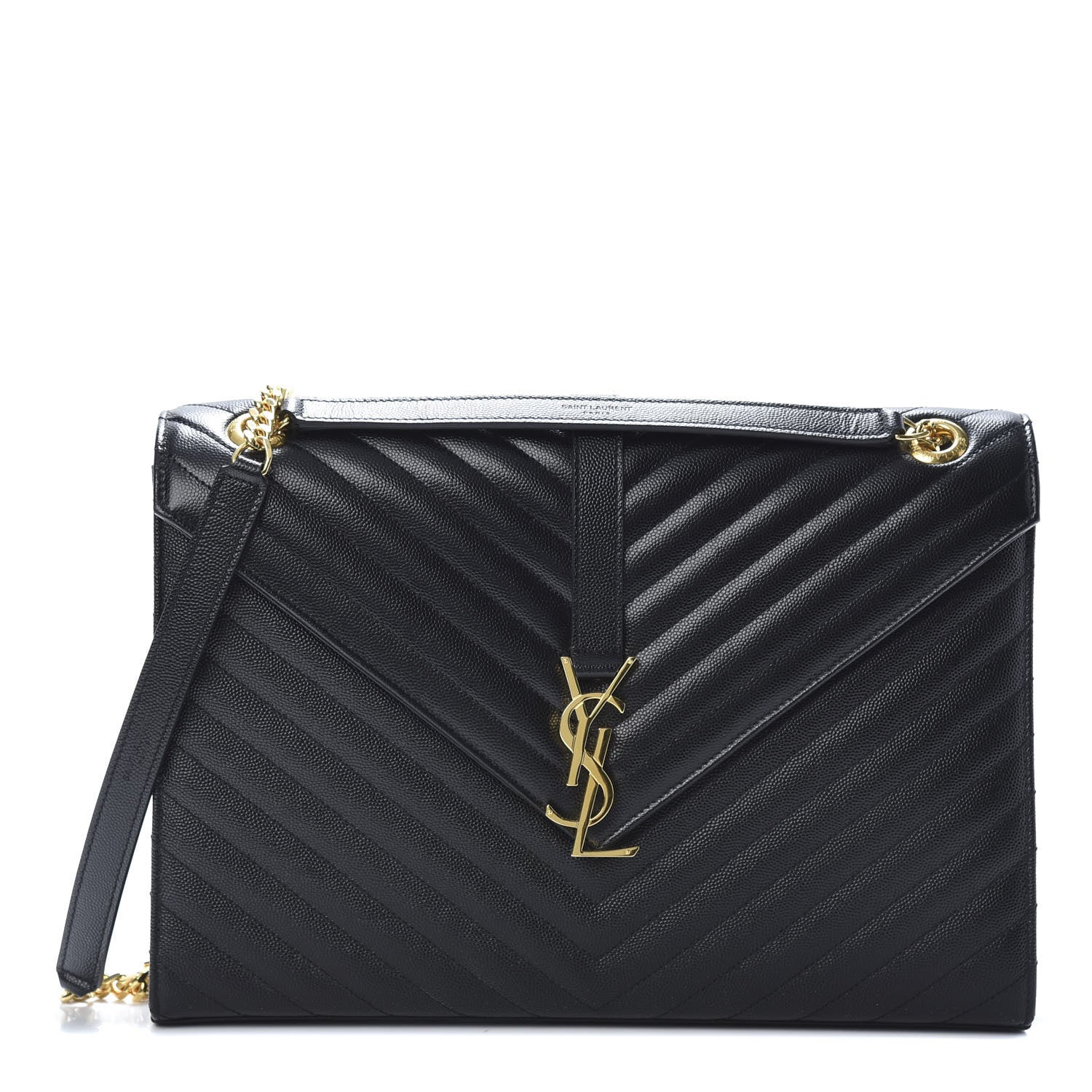 Saint Laurent Grain De Poudre Matelasse Chevron Large Monogram Satchel Black 1 of 10