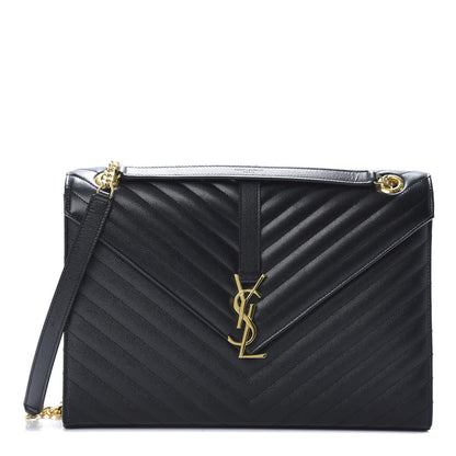 Saint Laurent Grain De Poudre Matelasse Chevron Large Monogram Satchel Black 1 of 10
