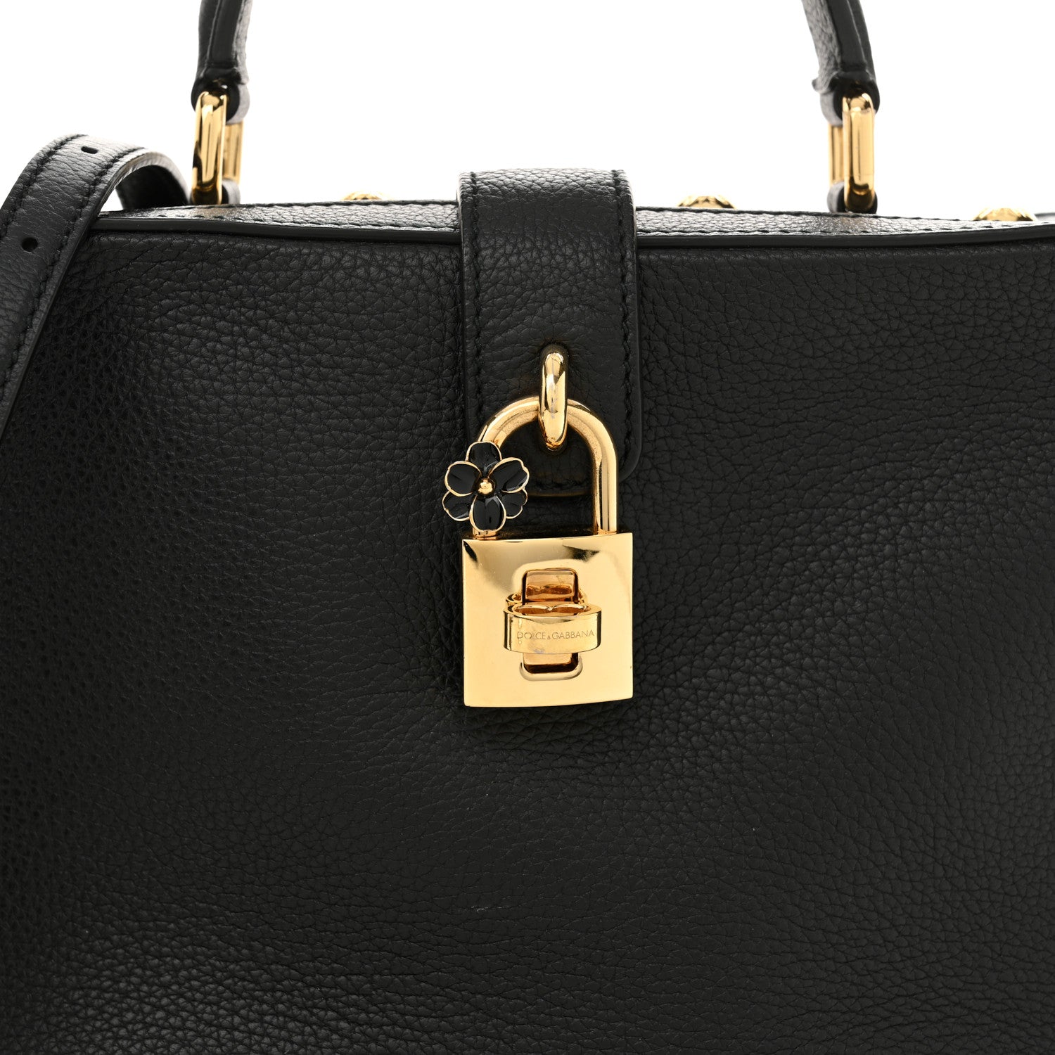 Dolce & Gabbana Drummed Calfskin Rosaria Shoulder Bag Black