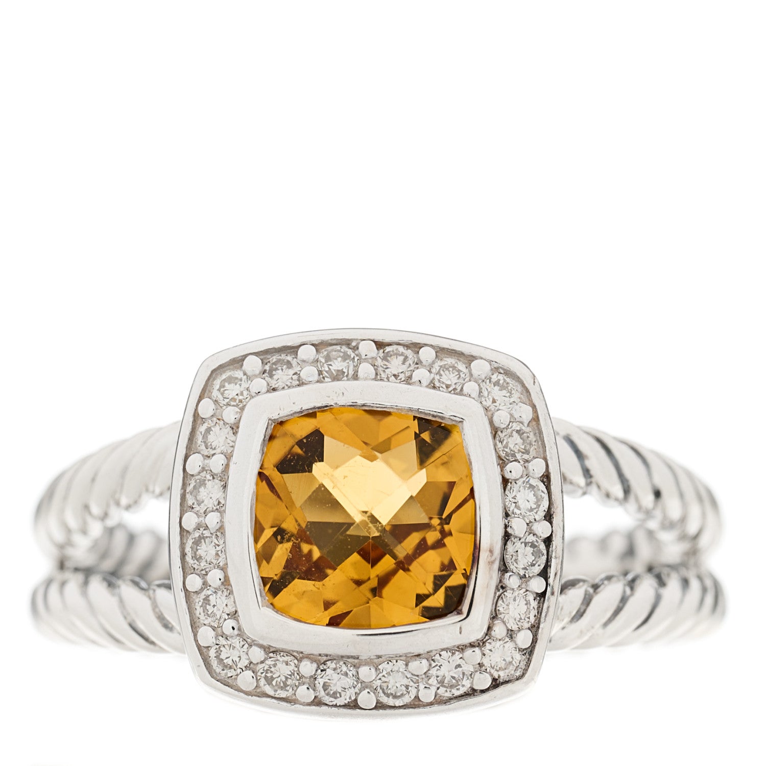 David Yurman Sterling Silver Diamond Citrine 7mm Petite Albion Ring 51 5.75 1 of 5