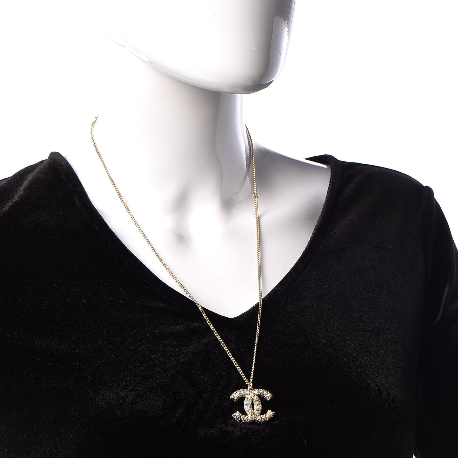 Chanel Crystal Pearl CC Pendant Necklace Gold 2 of 7