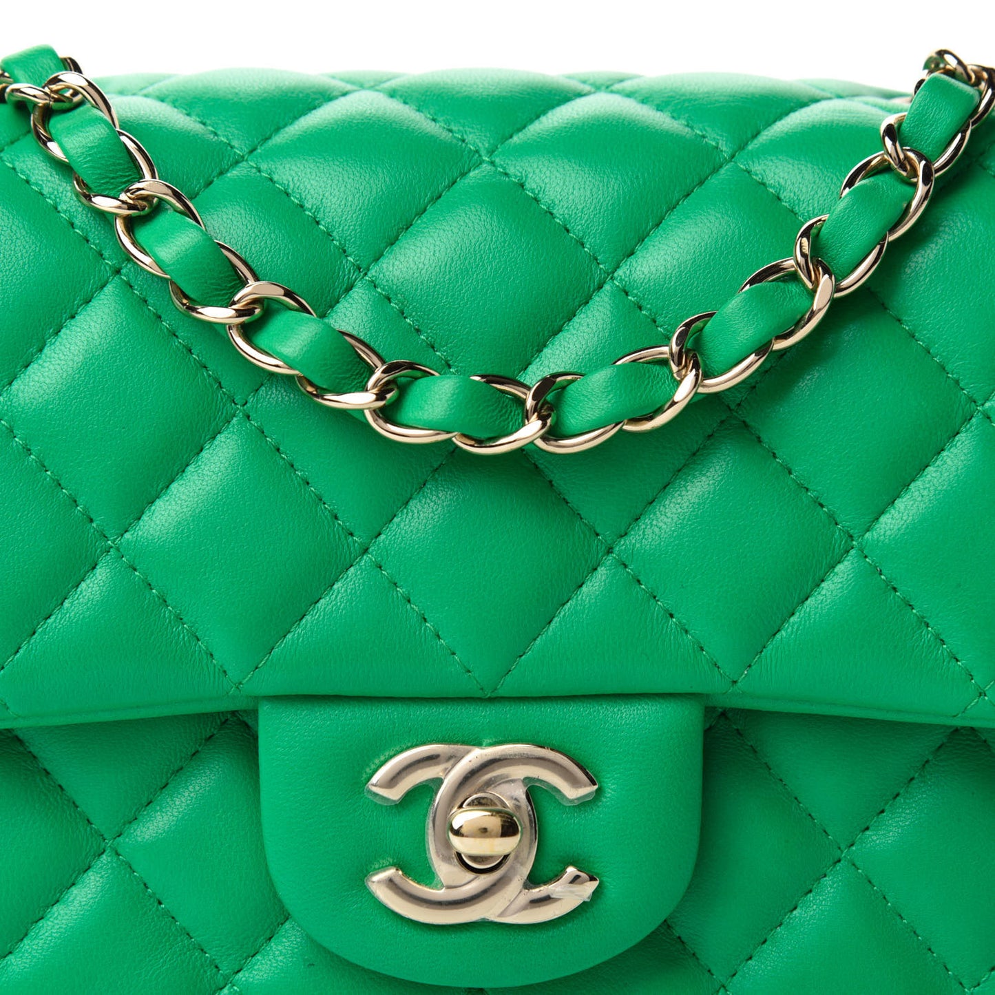 Lambskin Quilted Mini Square Flap Green