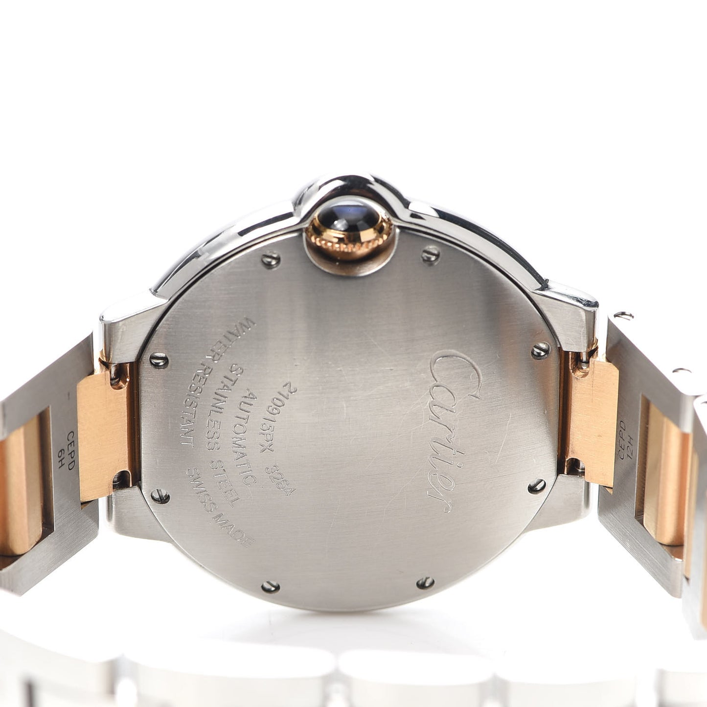 Stainless Steel 18K Pink Gold Pink Mother of Pearl 36mm Ballon Bleu De Cartier Automatic Watch