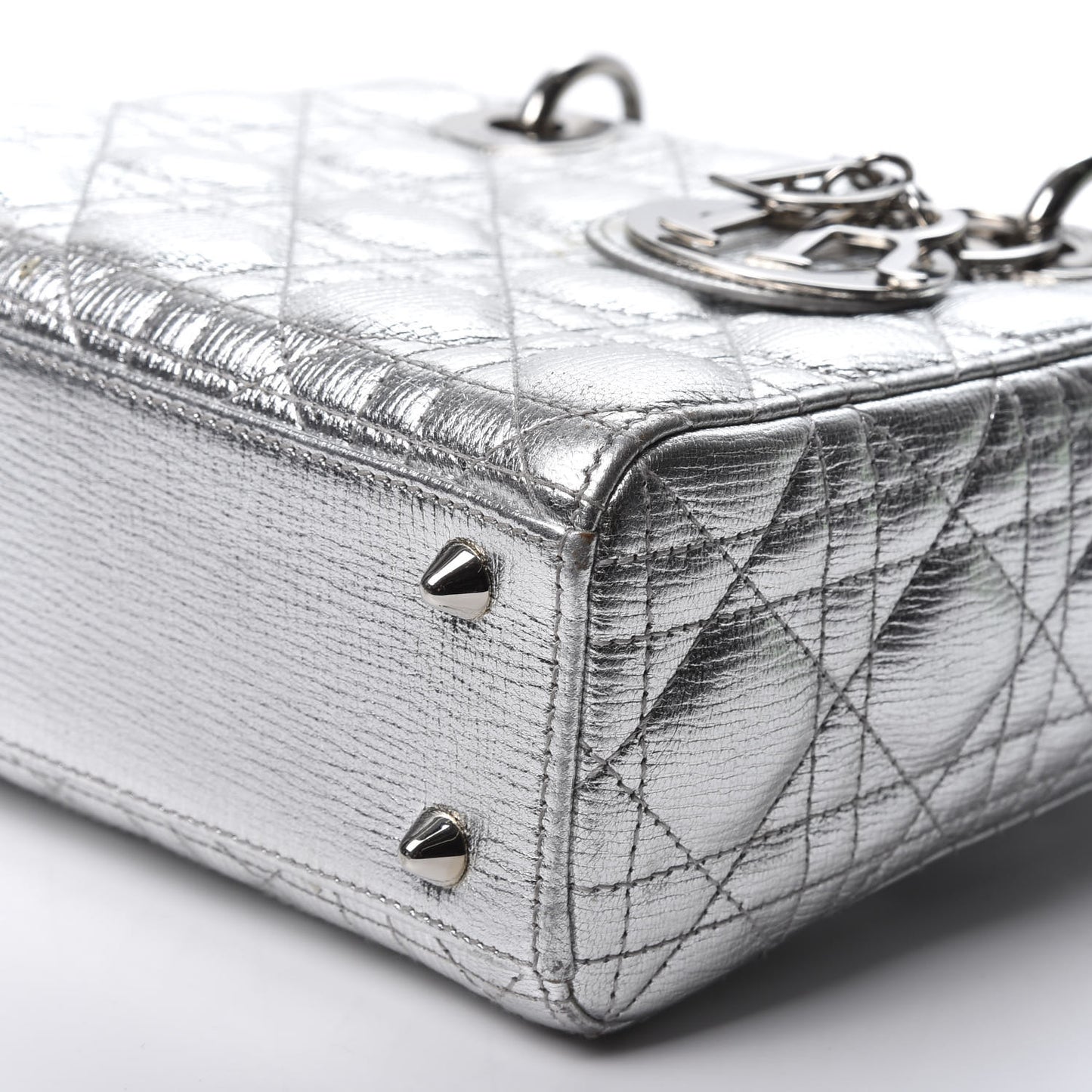 Metallic Grained Calfskin Cannage Small Lucky Badges My Lady Dior Silver