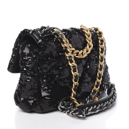 Chanel Sequin Quilted Medium 19 Flap Black 3 of 10