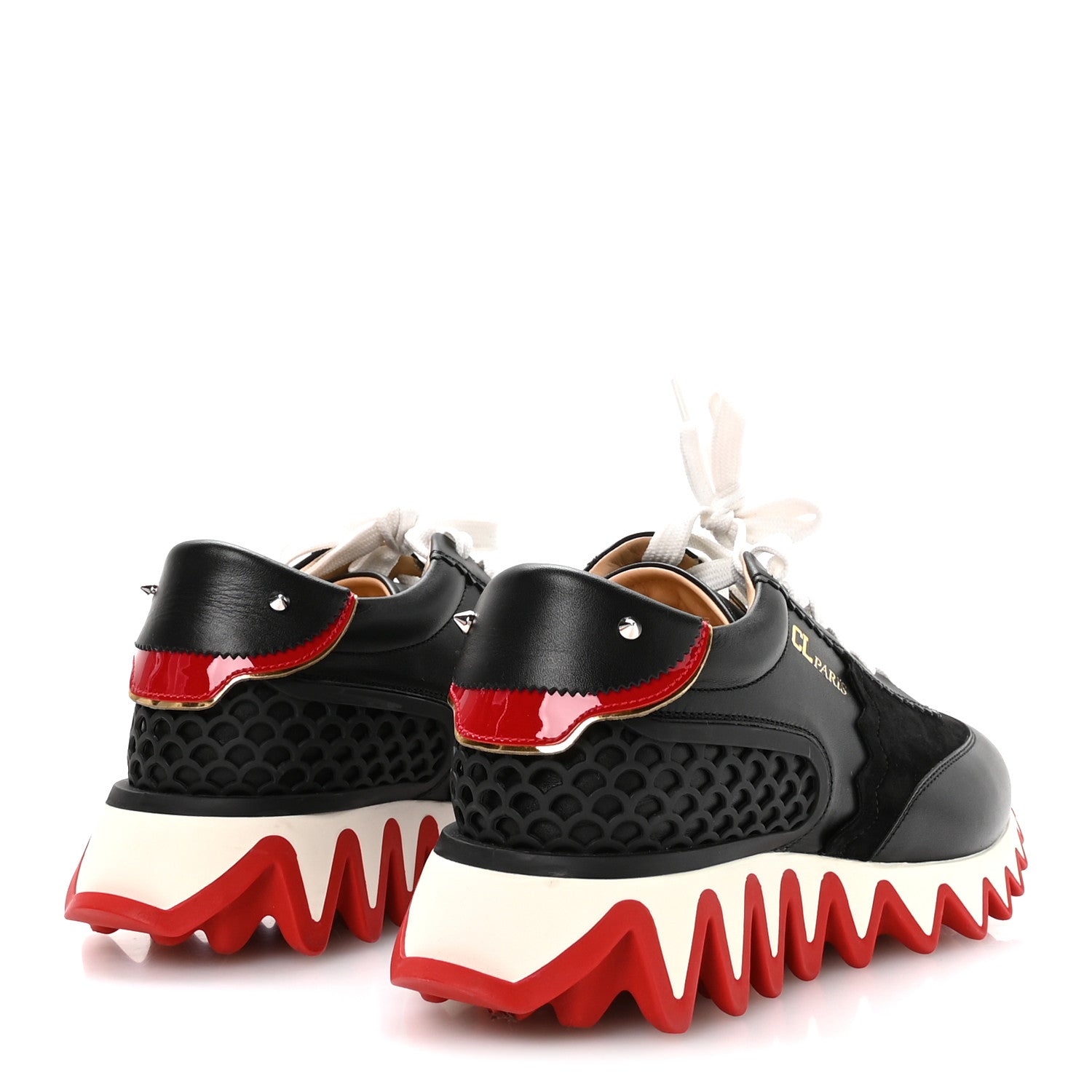 Christian Louboutin Calfskin Suede Patent Womens Loubishark Sneakers 38.5 Black Loubi 5 of 7