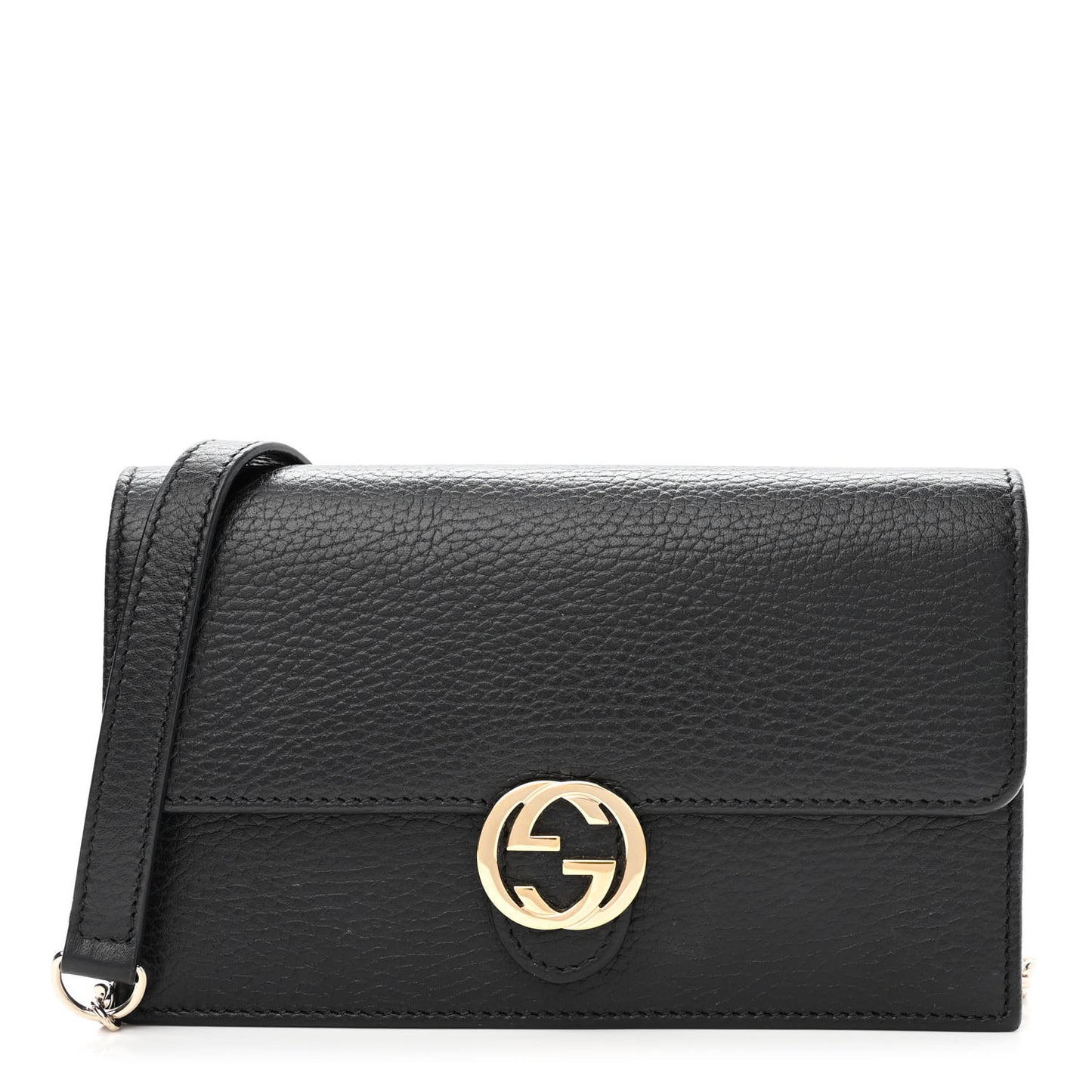 Dollar Calfskin Interlocking G Chain Wallet Black