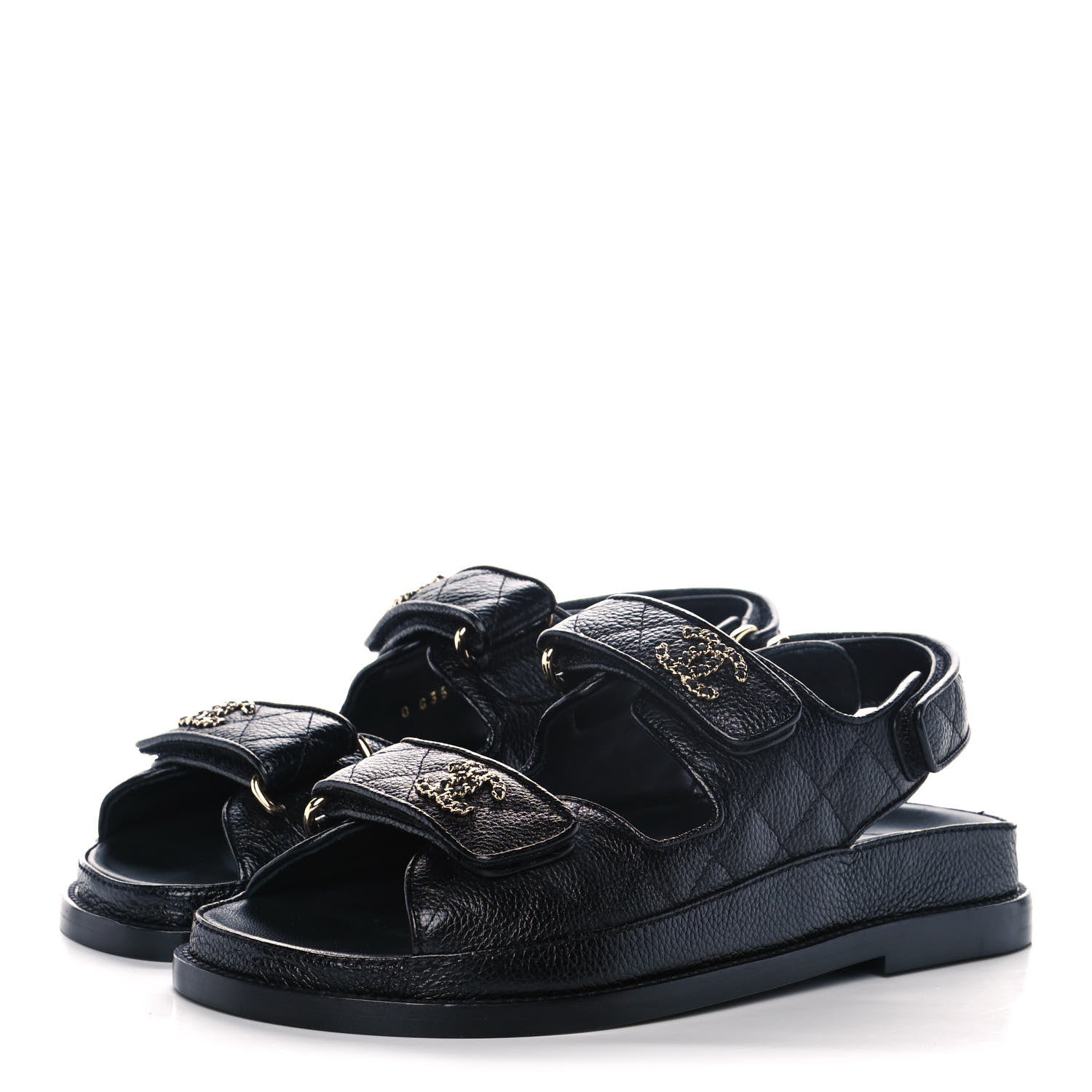 Chanel Grained Calfskin Velcro Dad Sandals 35 Black 3 of 12