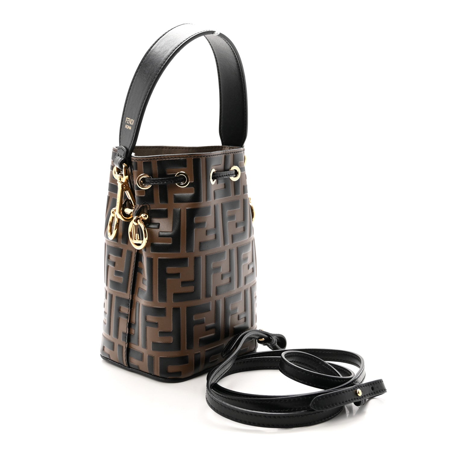 Fendi Vitello Liberty F is Fendi Bi-Color FF 1974 Embossed Mini Mon Tresor Bucket Bag Maya Black 3 of 10