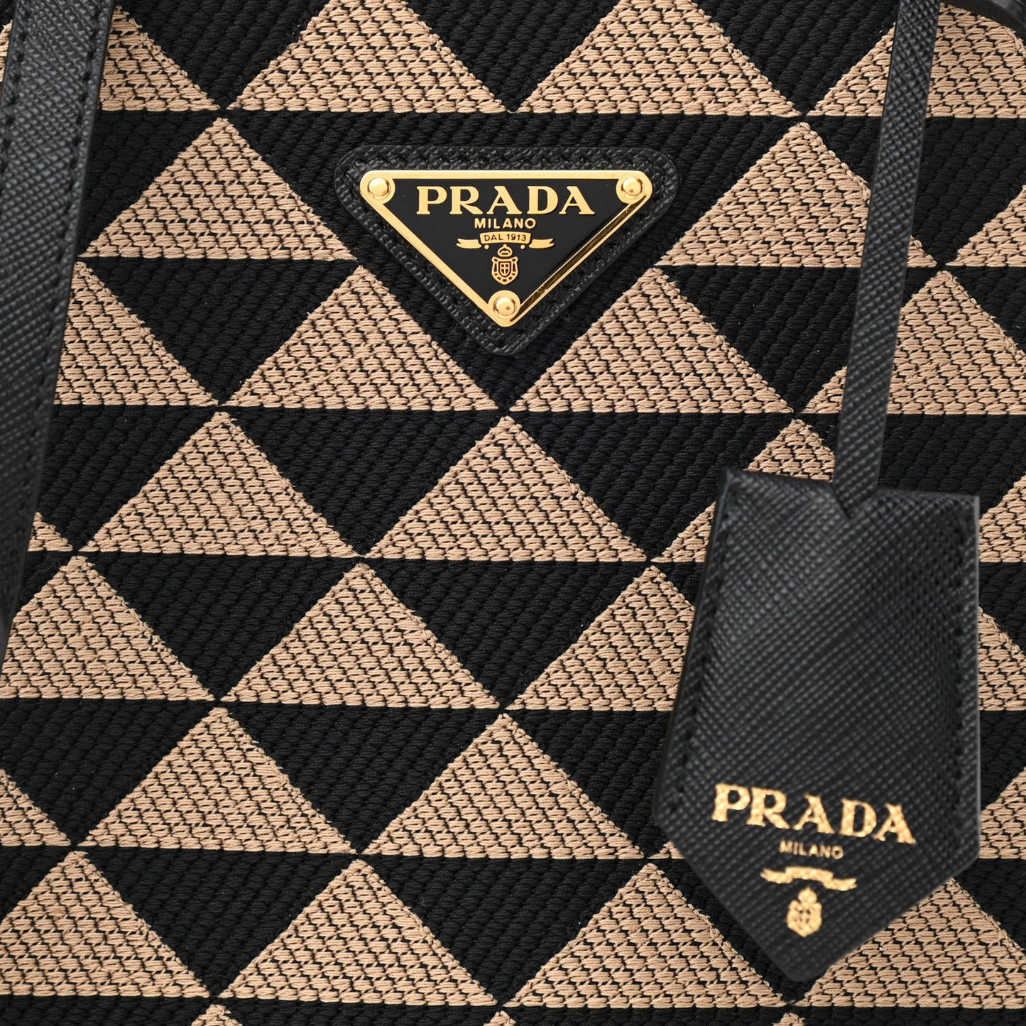 Jacquard Saffiano Triangolo Symbole Embroidered Micro Tote Black Corda
