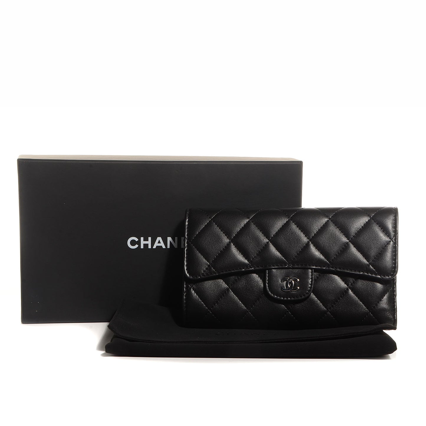 Lambskin Quilted Large Flap Wallet Black