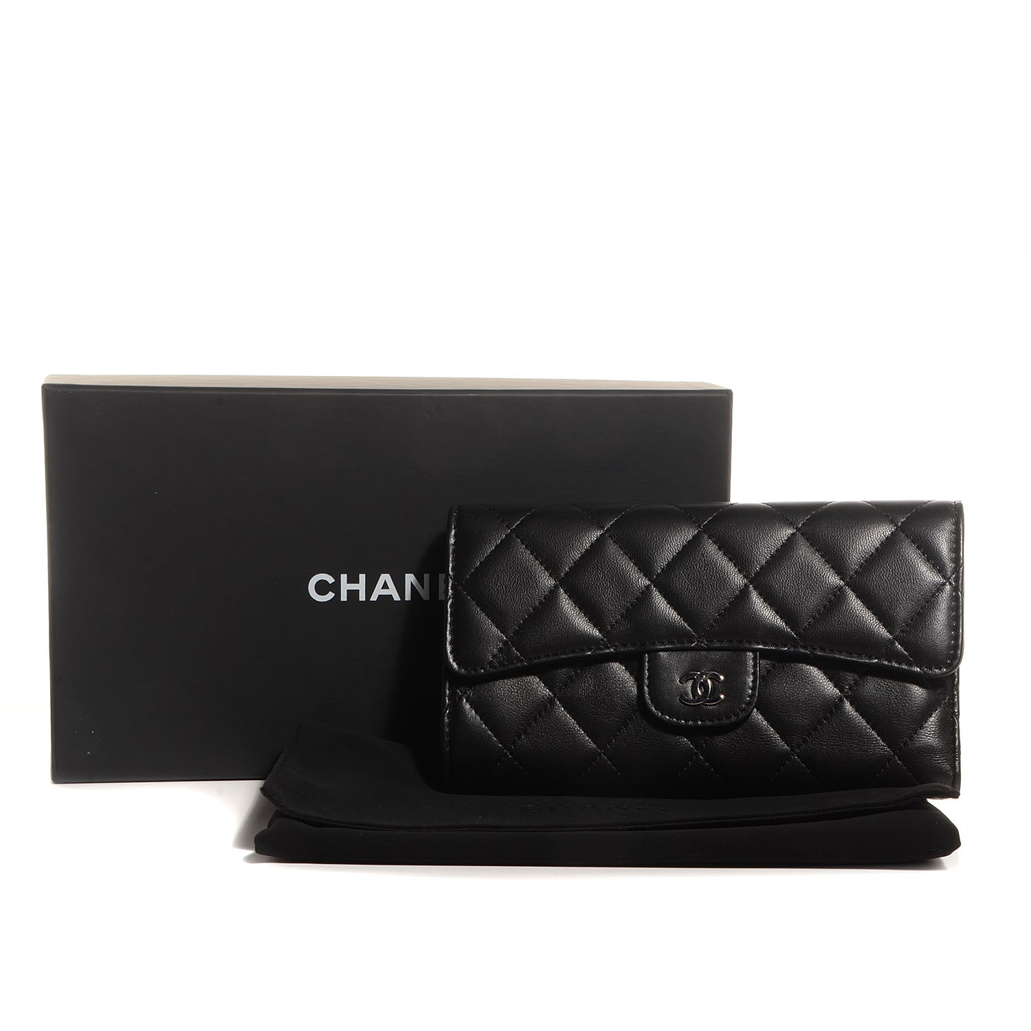 Chanel Lambskin Quilted Large Flap Wallet Black 8 of 8