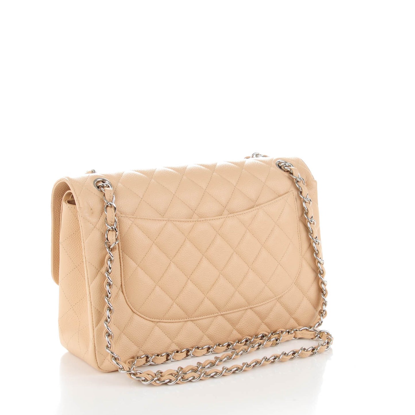 Caviar Quilted Jumbo Double Flap Beige Clair