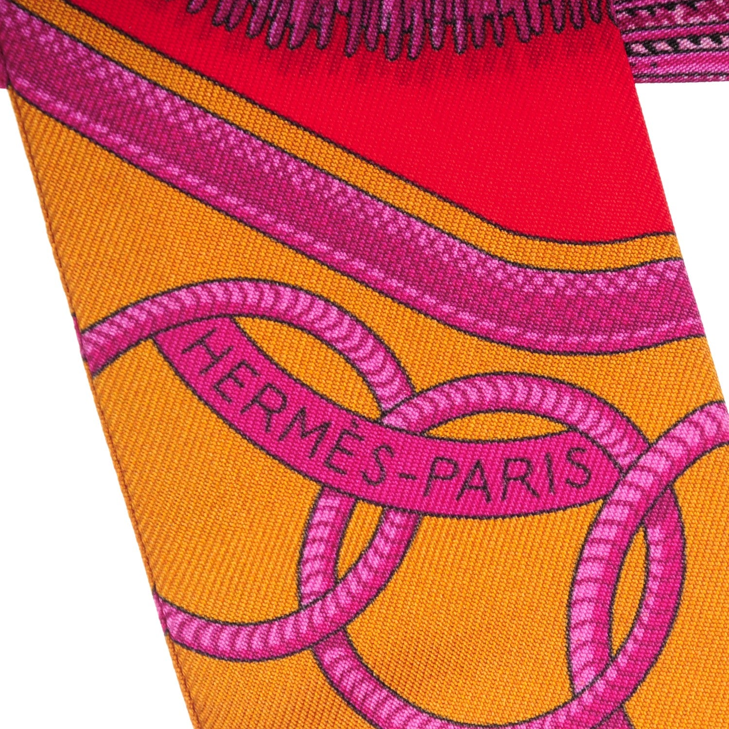 Hermes Silk Epaulettes Twilly Rouge Ocre Fuchsia 4 of 6