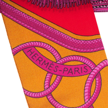 Hermes Silk Epaulettes Twilly Rouge Ocre Fuchsia 4 of 6