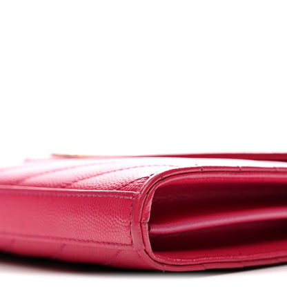 Saint Laurent Grain De Poudre Matelasse Chevron Monogram Chain Wallet Lipstick Fuchsia 12 of 15