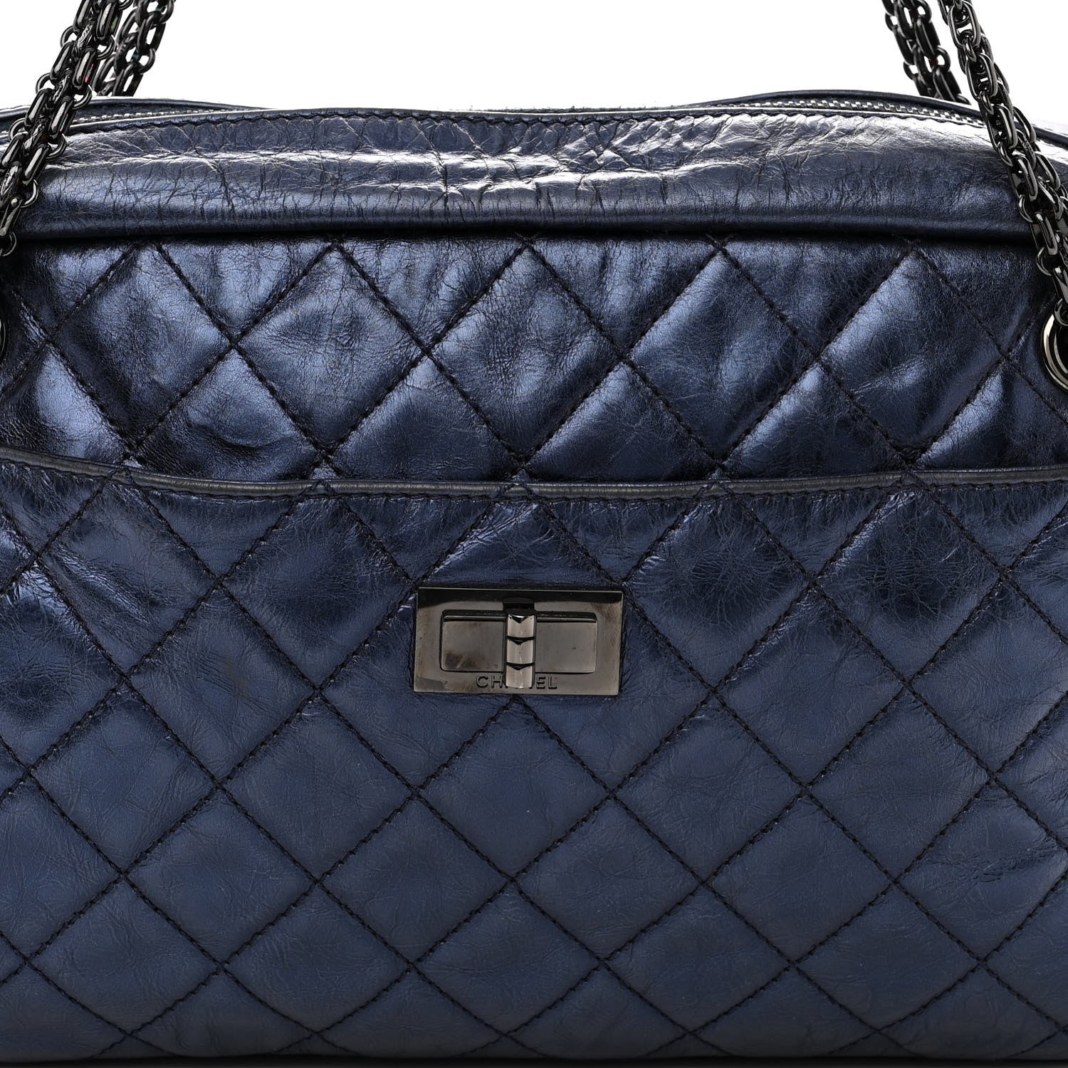 Chanel Metallic Aged Calfskin Quilted Medium Reissue Camera Case Bag Blue 7 of 9