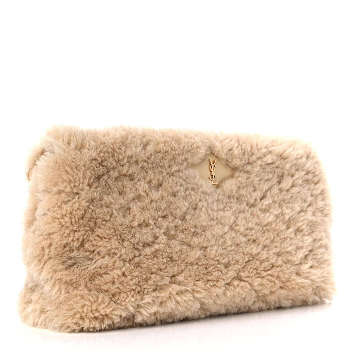 Shearling Lambskin Quilted Sade Puffer Envelope Clutch Natural Beige