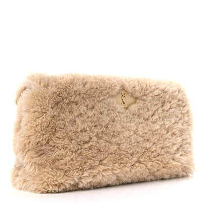 Saint Laurent Shearling Lambskin Quilted Sade Puffer Envelope Clutch Natural Beige 3 of 8