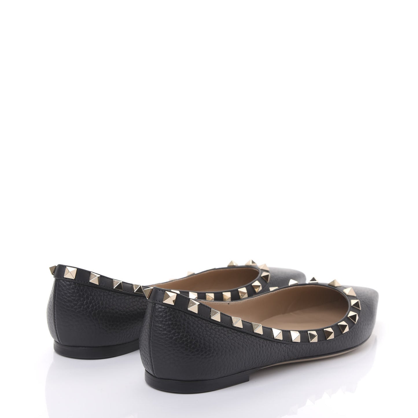 Pebbled Calfskin Rockstud Ballerina Flats 37.5 Black