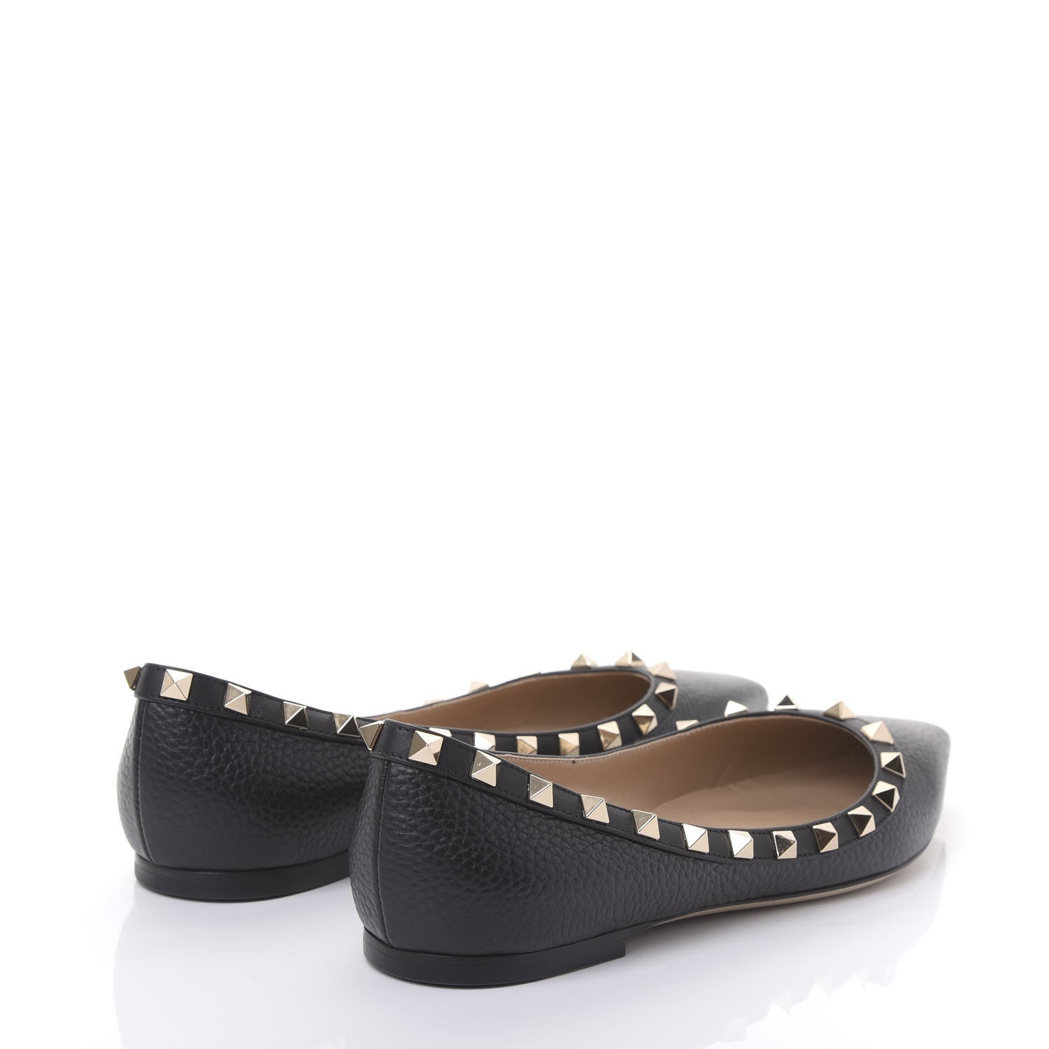 Valentino Garavani Pebbled Calfskin Rockstud Ballerina Flats 37.5 Black 4 of 9