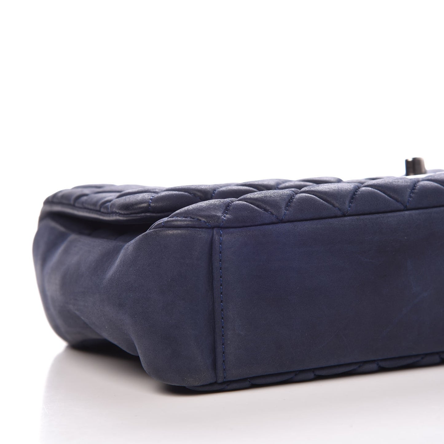 Iridescent Calfskin Quilted Large New Bubble Flap Navy