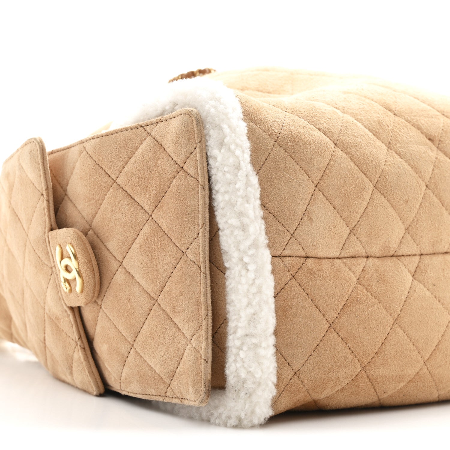 Chanel Suede Shearling Quilted Medium Chanel 25 Handbag Beige Natural 11 of 12