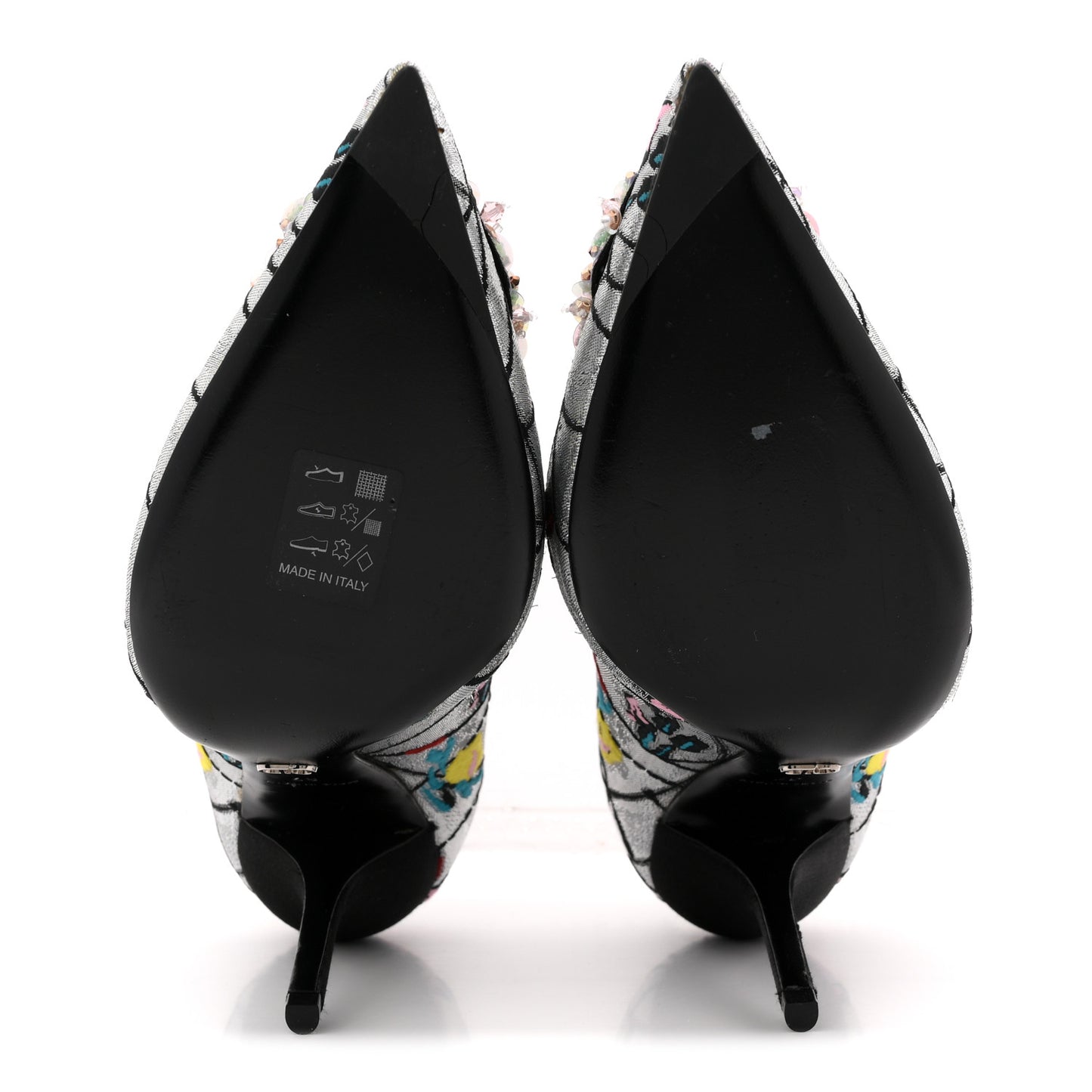 Lurex Embroidered Floral Pointed Toe Pumps 37 Silver Multicolor