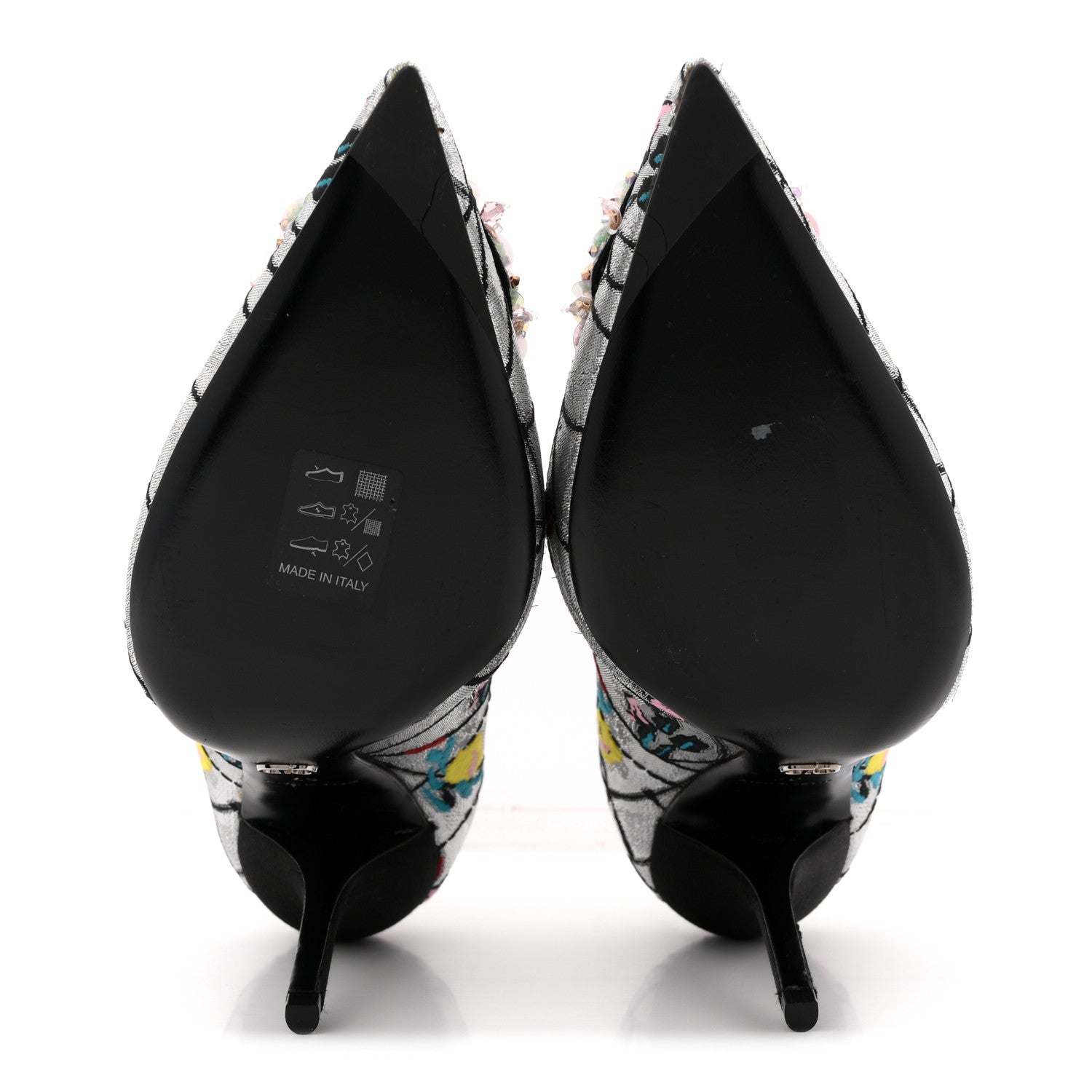 Christian Dior Lurex Embroidered Floral Pointed Toe Pumps 37 Silver Multicolor 6 of 12