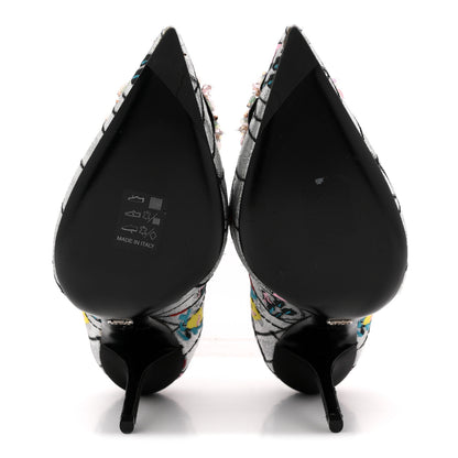Christian Dior Lurex Embroidered Floral Pointed Toe Pumps 37 Silver Multicolor 6 of 12