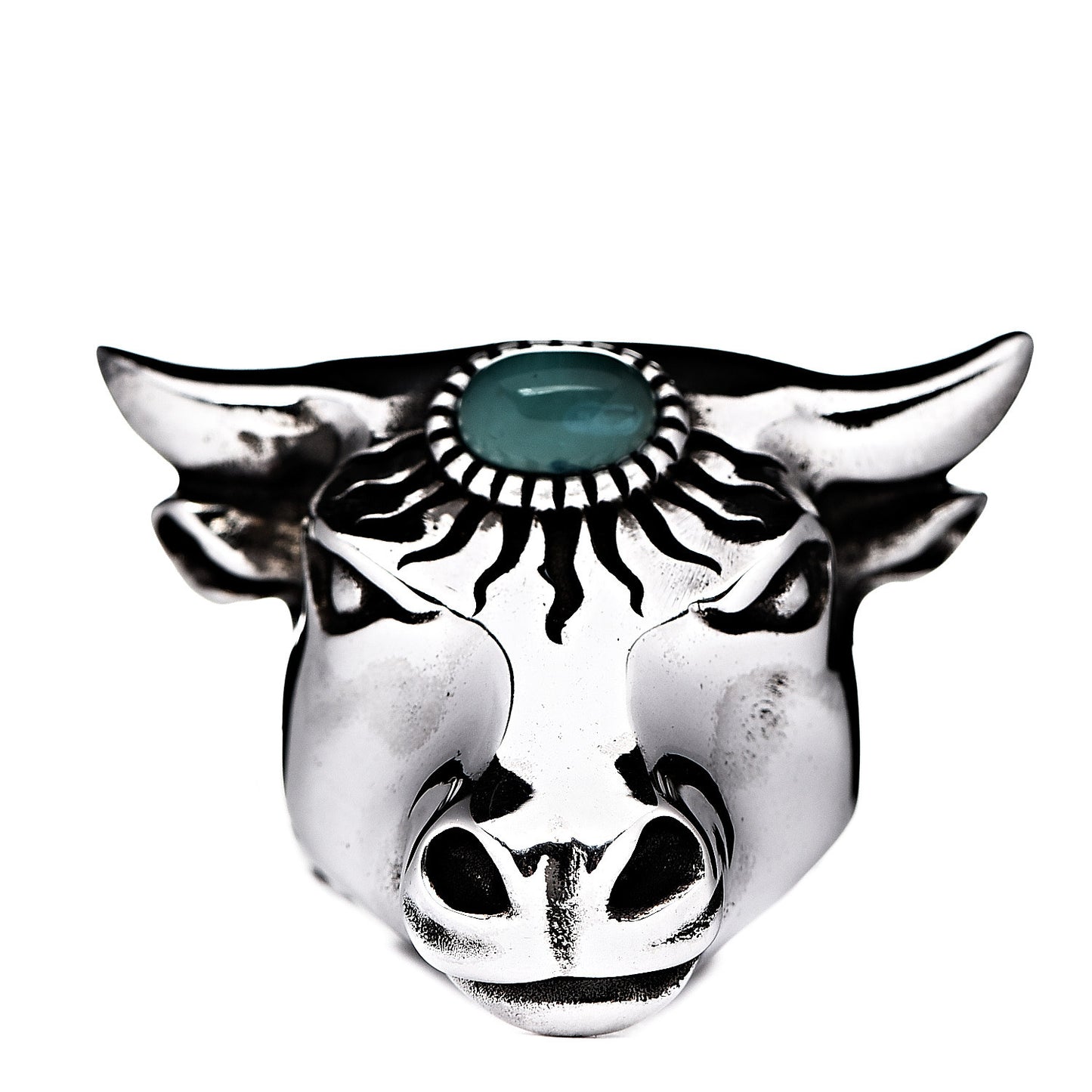 Sterling Silver Resin Anger Forest Bull's Head Ring 50 5.25