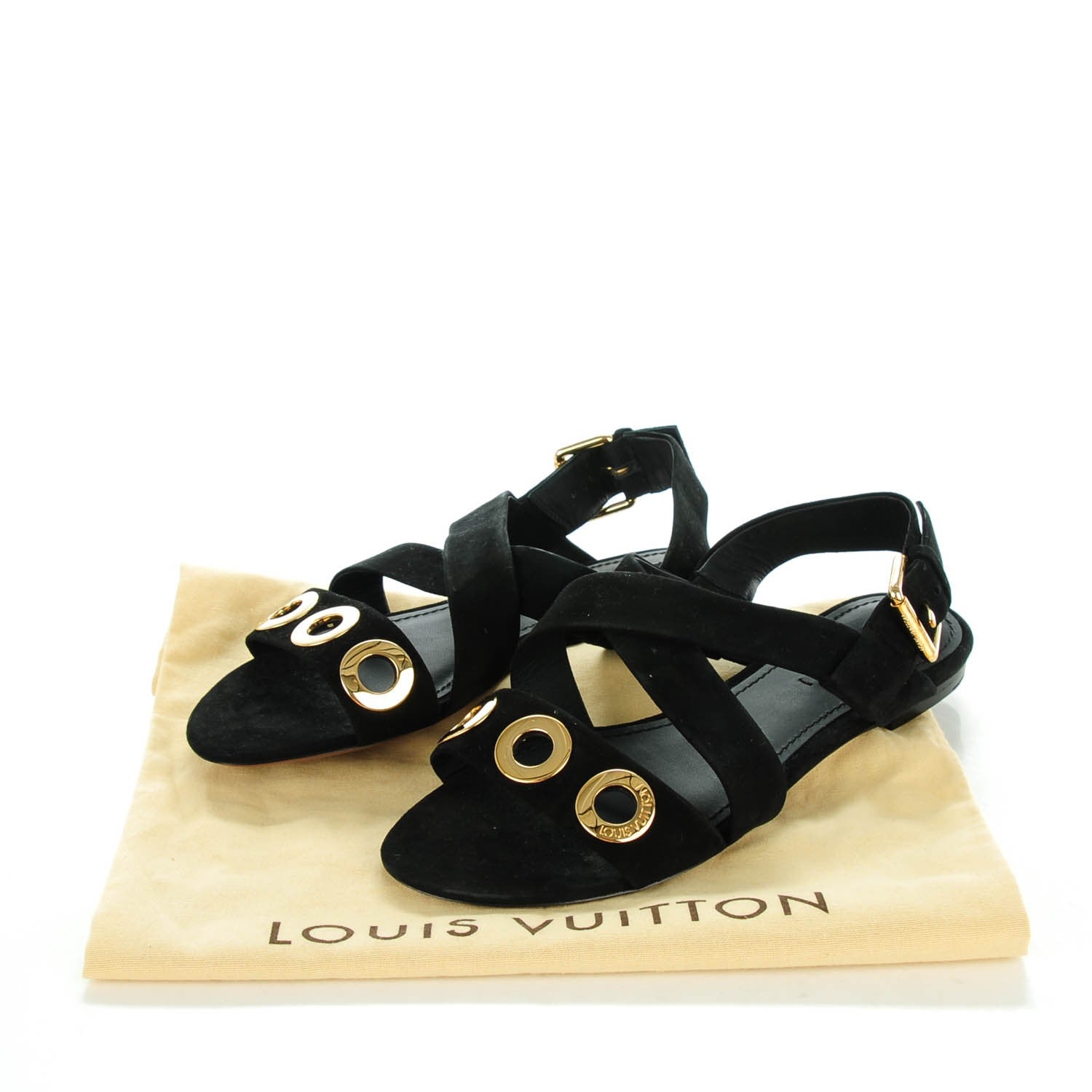 Louis Vuitton Suede Kid Golden Hour Flat Sandals 38 Black 9 of 9