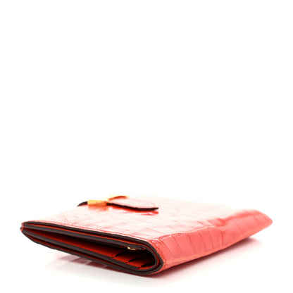 Hermes Shiny Alligator Bearn Compact Wallet Orange Poppy 4 of 7