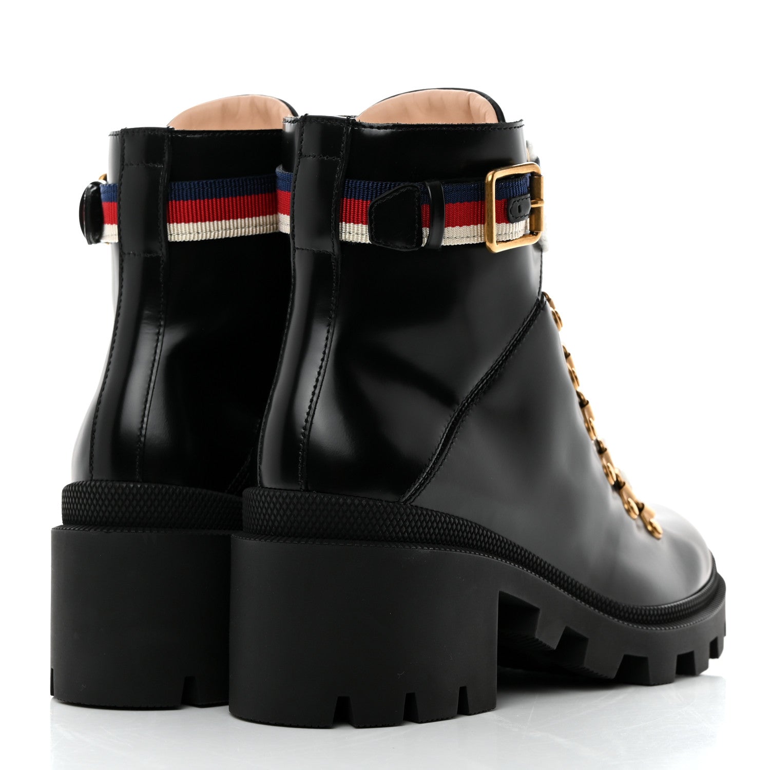 Gucci Calfskin Sylvie Web Womens Lace Up Combat Boots 37 Black 4 of 9