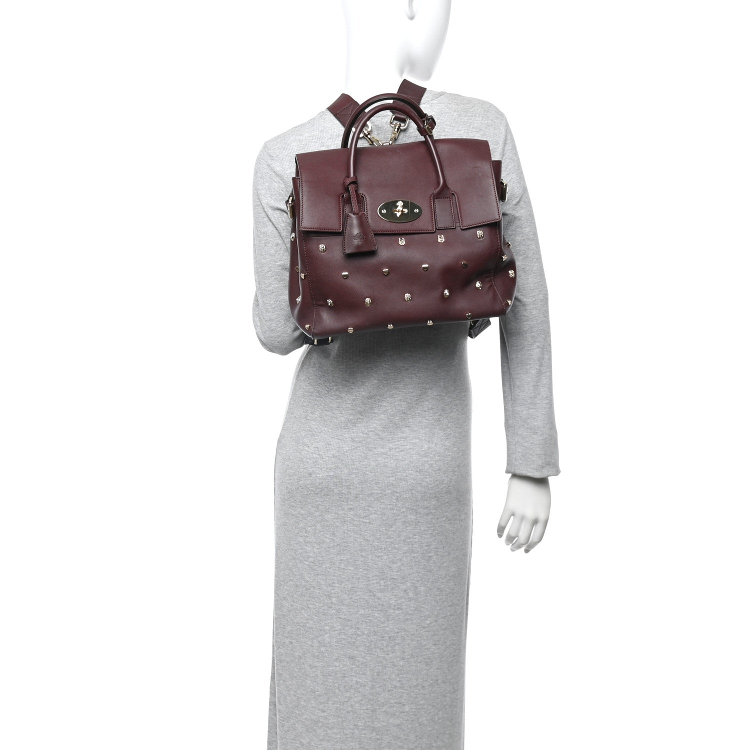 Mulberry Calfskin Studded Medium Cara Delevingne Convertible Satchel Oxblood 2 of 10