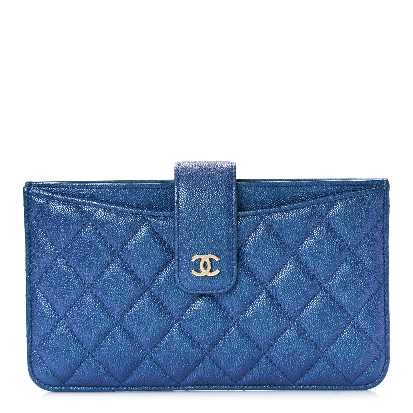 Iridescent Caviar Quilted Classic Strap Pouch Dark Blue