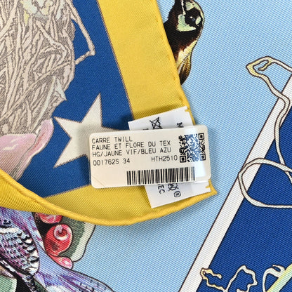 Hermes Silk Faune Et Flore Du Texas Scarf 90 Jaune Vif Bleu Azur Multicolor 3 of 3