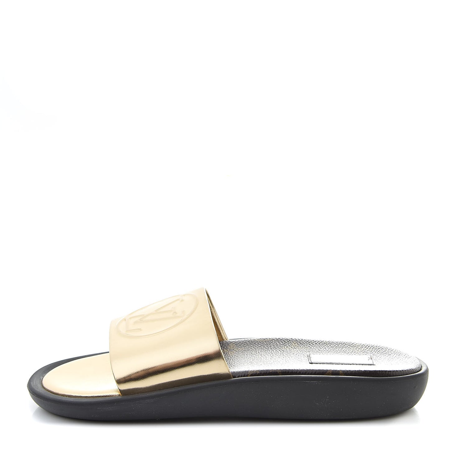 Metallic Calfskin Sunbath Slide Sandals 36 Gold