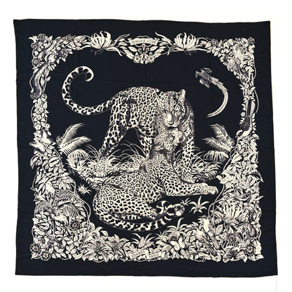 Hermes Cashmere Silk Jungle Love Tattoo Shawl 140 Bleu Black White 1 of 3