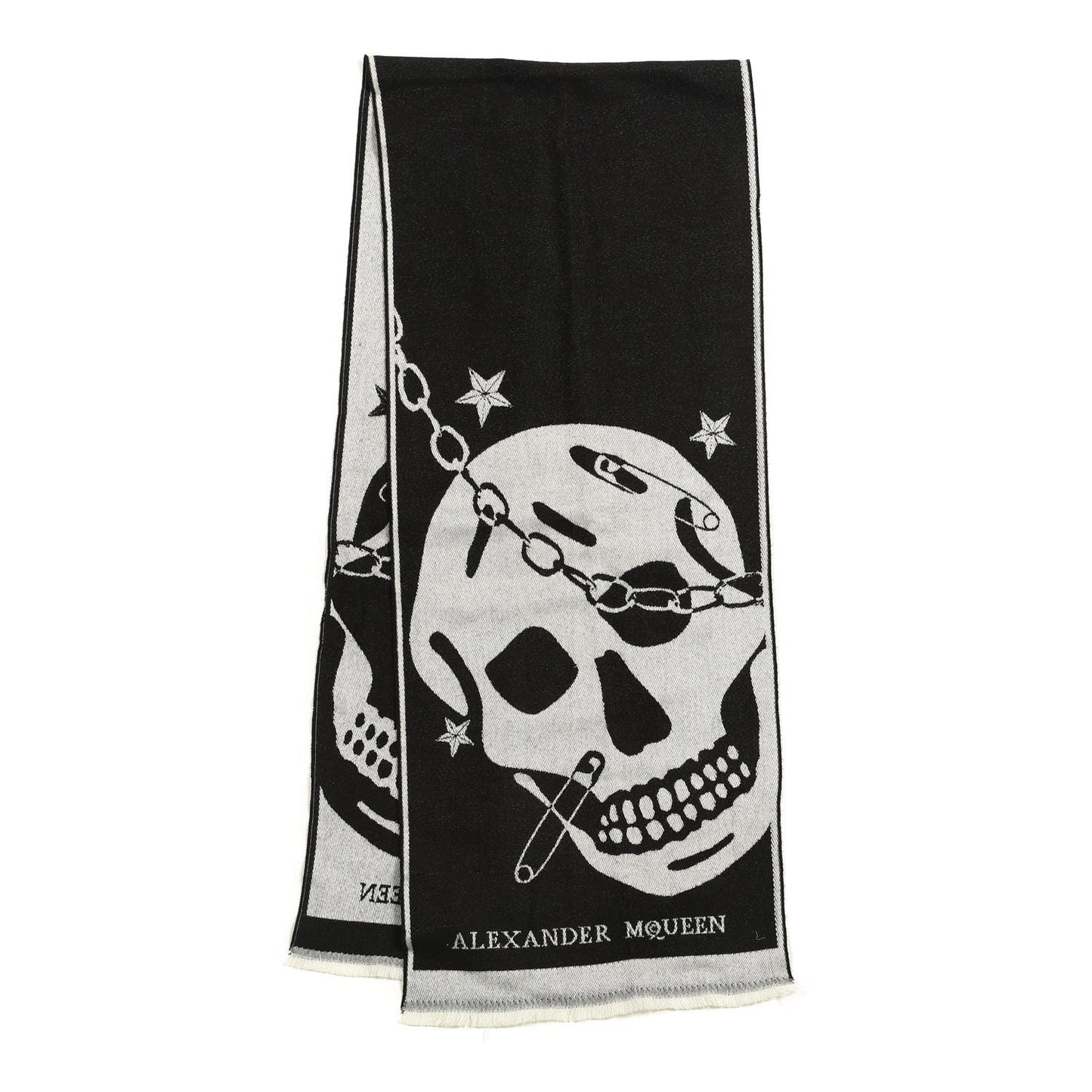 Wool Skull Safety Pin Stole Scarf Black